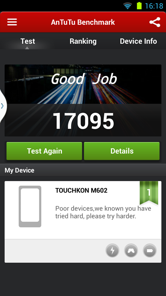 M602 scores 17000 in Antutu Benchmark