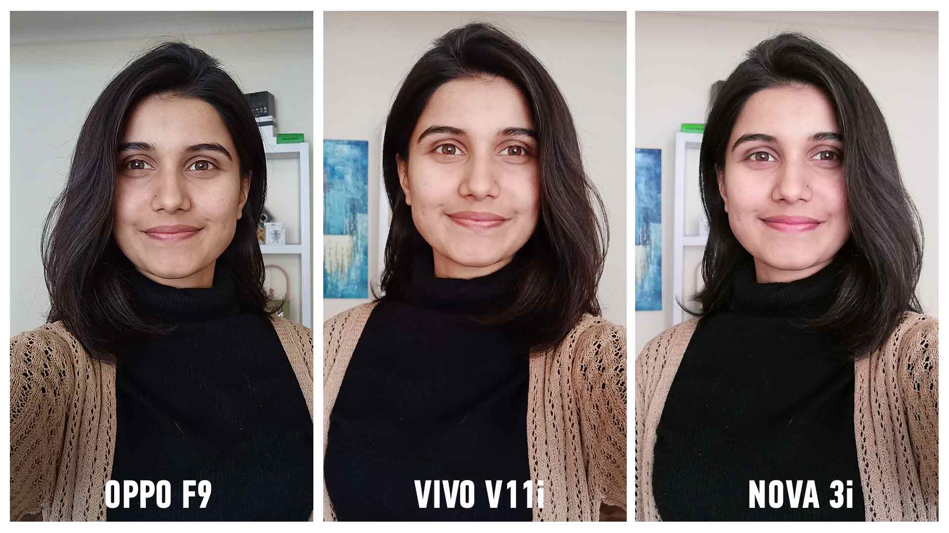 vivo v11 vs oppo f9 vs nova 3i selfie camera comparison