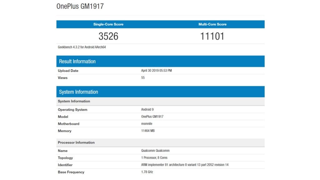 oneplus 7 pro benchmark score