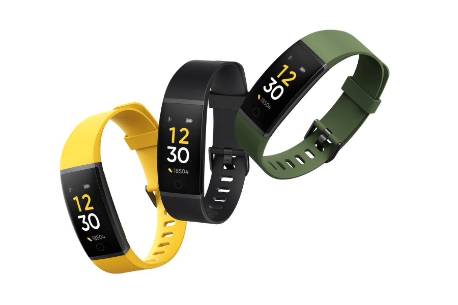 realme band fitness band black green yellow color options