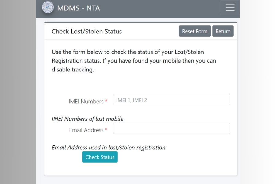 Check Lost Status on NTA MDMS