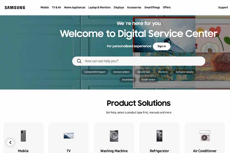 Samsung Digital Service Center UI
