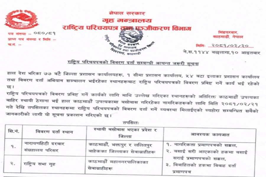 National ID Card NID Notice by DONIDCR