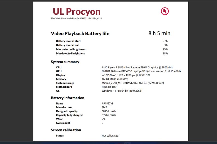 Acer Nitro V 16 2024 Review - Battery Life Benchmark