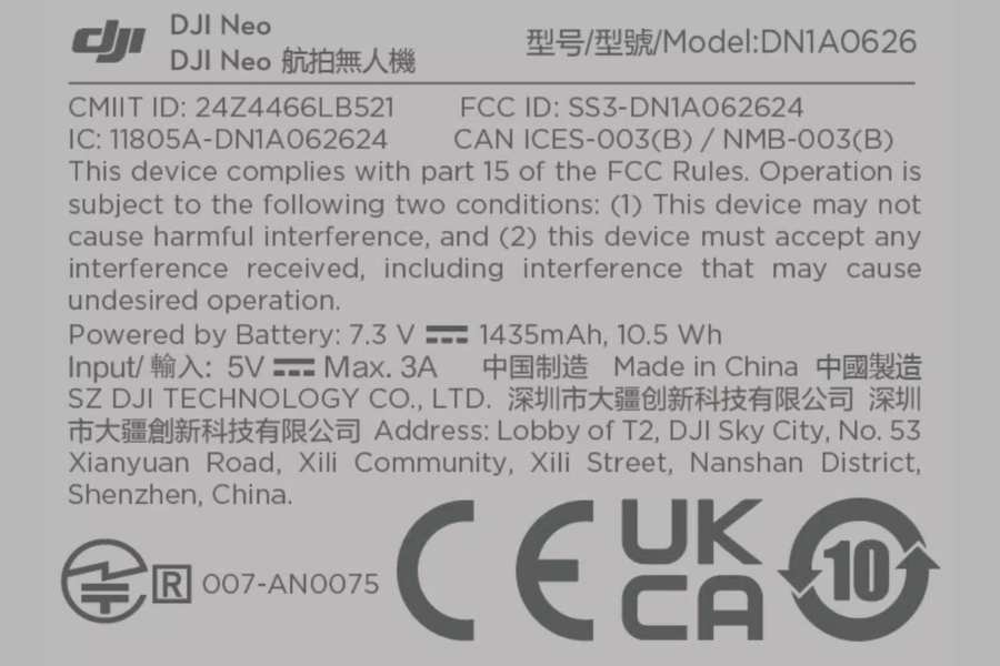 DJI Neo FCC Listing