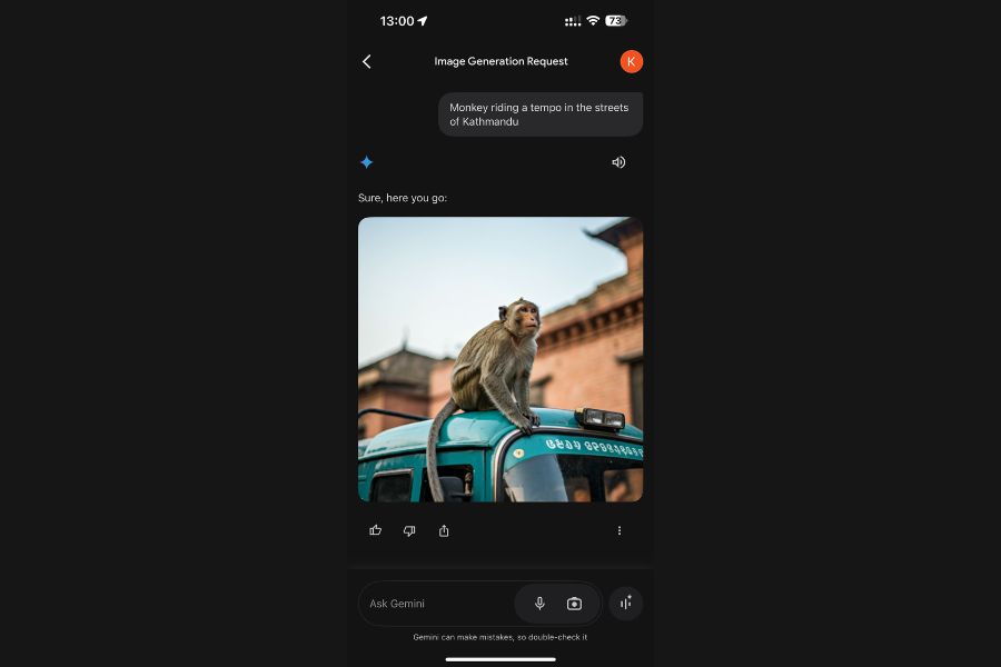 Gemini App on iOS Image Generation