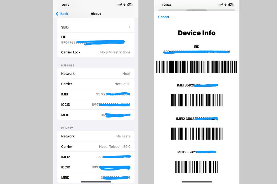 IMEI number in iPhone