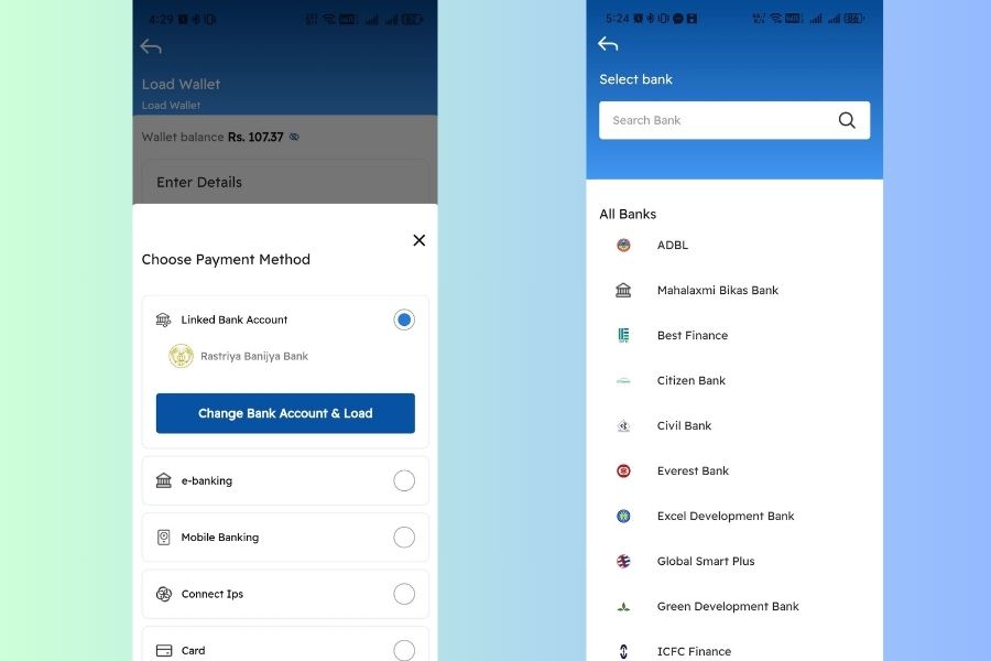 Namaste Pay Loading Fund Options Banks