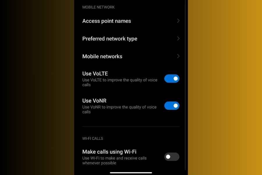 VoNR Settings on a Xiaomi Smartphone