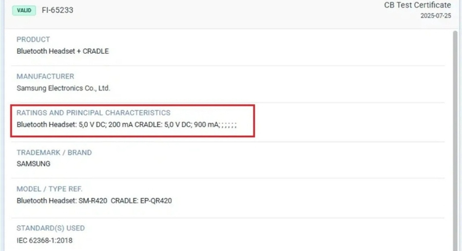 Galaxy Buds 3 FE CB Test Certificate