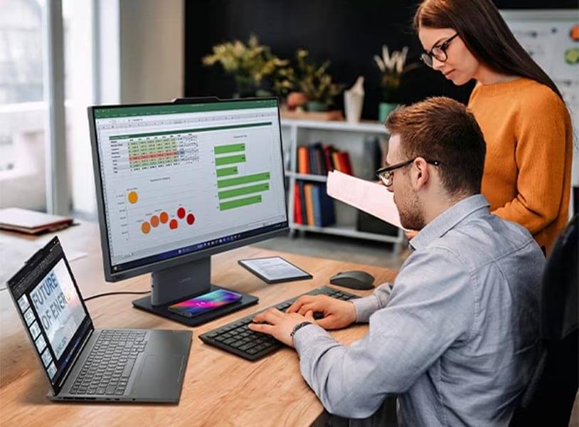 Lenovo ThinkCentre Neo 50a 24 Gen 5 in a casual office setting