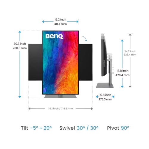 BenQ PD3225U Monitor Tilt angles View