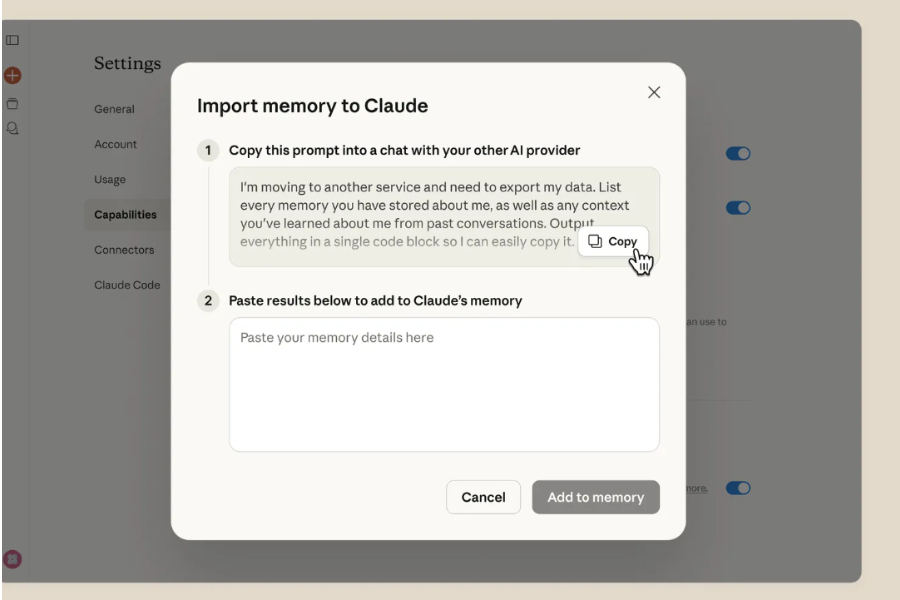 claude memory import tool (prompt)
