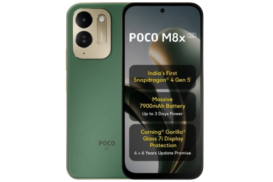 The POCO M8x vegan leather design and display