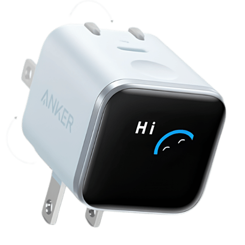 Anker Nano Charger (45W, Smart Display, 180° Foldable) blue