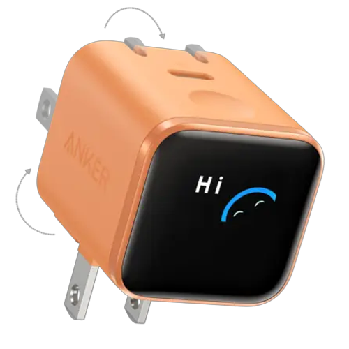 Anker Nano Charger (45W, Smart Display, 180° Foldable) orange
