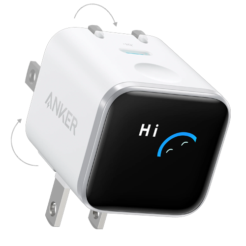 Anker Nano Charger (45W, Smart Display, 180° Foldable) white